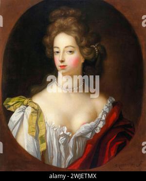 Nell Gwyn (Eleanor Gwyn, 1650–1687) Schauspielerin, Entertainerin und Geliebte von König Karl II. Von England, Porträtmalerei in Öl auf Leinwand von Simon Pietersz Verelst, um 1680 Stockfoto