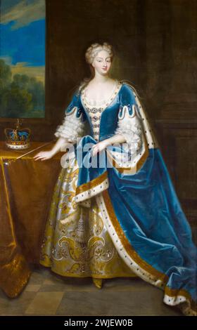 Königin Caroline von Ansbach (1683–1737), Gemahlin von Großbritannien und Irland und Kurfürstin von Hannover 1727–1737, Porträtgemälde in Öl auf Leinwand von Enoch Seeman, um 1730 Stockfoto