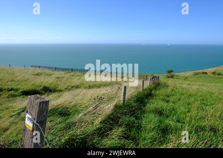 Landschaft vom Cap Gris-Nez aus gesehen, entlang der Küstenregion 'cote d'Opale' (Nordfrankreich) Stockfoto