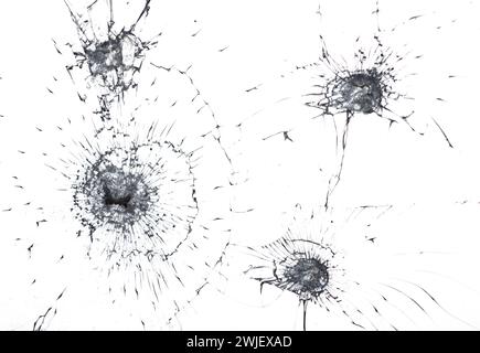 Gebrochene Glasstruktur. Satz Risse am Fenster für die Konstruktion. Stockfoto