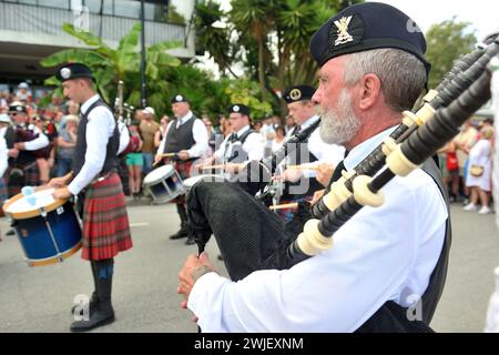 52. Lorient Interceltic Festival (Bretagne im Nordwesten Frankreichs): Die City of Melbourne Highland Pipe Band (Australien) am 10. August 2023 Stockfoto