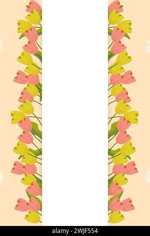 Vertikale Postkarte mit Tulpen auf dem Hintergrund, Kopffreiheit. Für Postkartendesign für Frühlingsferien, 8. März, Muttertagsvektor Stock Vektor