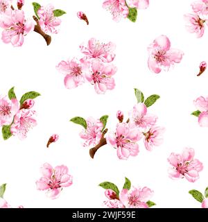 Nahtloses Frühlingsmuster mit Pfirsichblüte. Stock Vektor