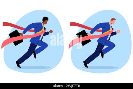 Einfache flache Vektor-Illustration von Geschäftsleuten, die Ziellinie überqueren, 2 Satz Clip Arts Stock Vektor