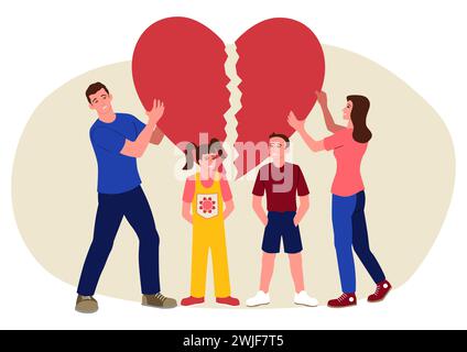 Clip-Art eines Paares, das jeden Teil des gebrochenen Herzens hält, Scheidungskonzept, einfache flache Vektor-Illustration Stock Vektor