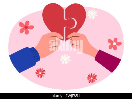 Clip-Kunst eines Mannes und einer Frau Hand, die jeden Teil des Puzzle-Herzsymbols, Vektor-Illustration hält Stock Vektor