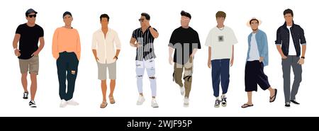 Summer Street Mode Männer Vektor Kunst Illustration. Stock Vektor