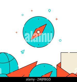 Kompass, Symbol für ausgefüllte Linienvektoren der Leitung, einfache Abbildung, verwandter unterer Rand. Stock Vektor