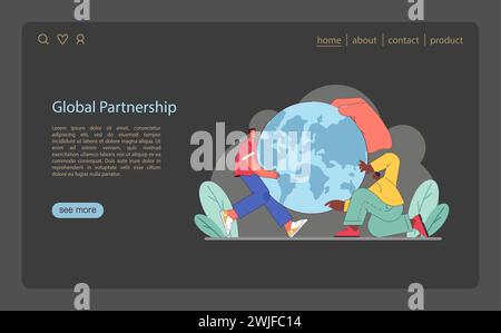 Globale Zusammenarbeit veranschaulicht. Verschiedene Hände gestalten eine bessere Welt. Gemeinsame Kräfte auf allen Kontinenten für SDG. Gemeinsame Verantwortung bei der globalen Verwaltung. Illustration des flachen Vektors. Stock Vektor