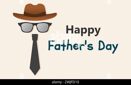 Happy Vatertag Konzept mit Hut, Sonnenbrille und Krawatte. Vektorabbildung. Stock Vektor