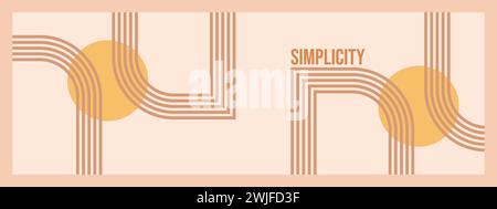 Minimalistische geometrische Zen-Bogen-Bannervorlage mit Text – Einfachheit. Abstrakte Boho-Formen in Retro-Ästhetik für vielseitige Designanwendungen. Vektorkont Stock Vektor