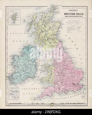 Vintage Colton Karte. Britische Inseln - Großbritannien und Irland. Aus J.H Coltons Schulatlas. 1860 Stockfoto