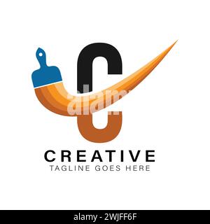 Logo für Pinsel mit Buchstabe C. Buchstabe C House Paint Business Symbol Stock Vektor