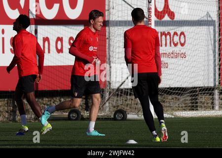 Braga, Portugal. Februar 2024. Braga 02/14/2024 - Sporting Clube de Braga trainierte heute Nachmittag auf den Rasenflächen des Stadtstadions. Das Team bereitet sich auf das Spiel der Europa League gegen Qarabag vor, das morgen stattfinden wird. Serdar (Global Images) Credit: Atlantico Press/Alamy Live News Stockfoto