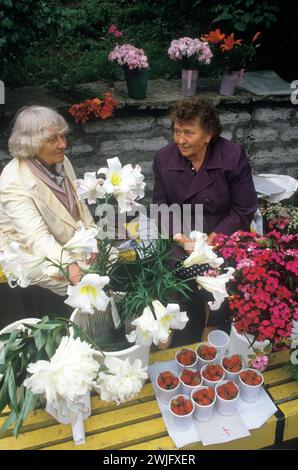 Tallinn Estland 1980er Jahre Ein baltisches Land, das formell zur UdSSR gehört. Privates Unternehmen, das Blumen auf dem Blumenmarkt in Viru verkauft 1989 Rentner, die etwas mehr Geld verdienen. HOMER SYKES Stockfoto