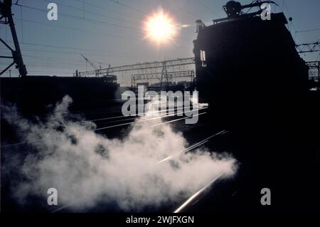 Bahnhof Hoboken New Jersey Vereinigte Staaten von Amerika USA. Winterdampf kommt von den Bahngleisen. Januar 1982 1980: USA HOMER SYKES Stockfoto