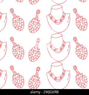 Nahtloses Muster von Skizzen, Schaufensterpuppe und Schmuck. Vektordarstellung isoliert. Kann für Textilien, Geschenkpapier, Deckeldesign, Schönheitshintergrund verwendet werden. Stock Vektor