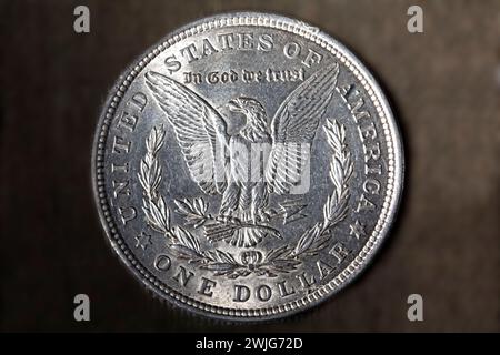 Alte Silbermünze, ein Morgan-Dollar Stockfoto