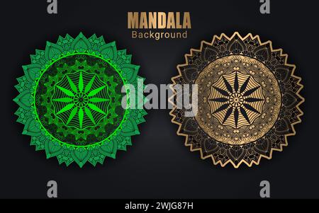Luxuriöse goldene Farbe oder farbenfrohes islamisches Mandala-Hintergrunddesign. Kreisförmiges Muster in Form eines Mandalas für Henna, Mehndi, islamischen Hintergrund. Stock Vektor