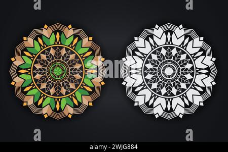 Luxuriöse goldene Farbe oder farbenfrohes islamisches Mandala-Hintergrunddesign. Kreisförmiges Muster in Form eines Mandalas für Henna, Mehndi, islamischen Hintergrund. Stock Vektor