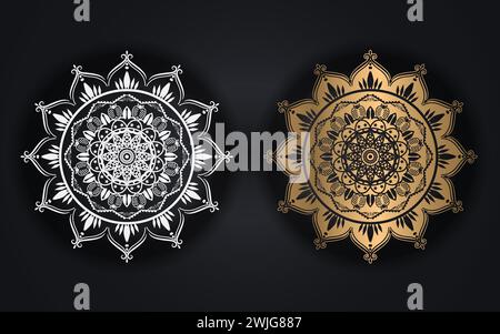 Luxuriöse goldene Farbe oder farbenfrohes islamisches Mandala-Hintergrunddesign. Kreisförmiges Muster in Form eines Mandalas für Henna, Mehndi, islamischen Hintergrund. Stock Vektor