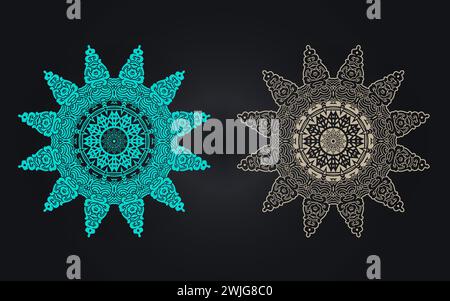 Luxuriöse goldene Farbe oder farbenfrohes islamisches Mandala-Hintergrunddesign. Kreisförmiges Muster in Form von Mandala für Henna, Mehndi, Tattoo, Dekoration. Stock Vektor
