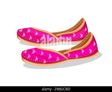 Traditionelle indische Punjabi Party Kleidung Damen (Schuhe) Jutti isoliert auf Hintergrund. Bunte ethnische Damenschuhe. Stock Vektor