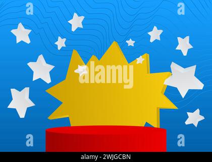 Blaues, gelbes, weißes und rotes Modellprodukt. Vector Cylinder Stage Showcase, Podest zur Präsentation. Minimale geometrische Formen, leere s Stock Vektor