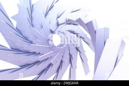 Komplexe Skulptur aus Weißbuch mit radialen Mustern und Schatten, die in 3D-Rendering-Illustration mit weichem Licht erfasst wurden Stockfoto