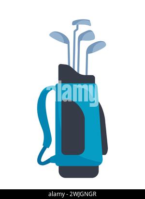 Blaue und schwarze Golftasche voller Schläger, Golfsportausrüstung. Vektorabbildung Stock Vektor