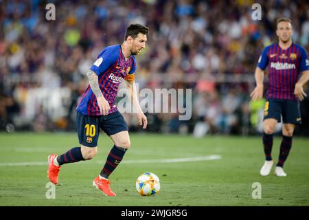 FC Barcelona Leo Messi Spieler in Aktion mit dem Ball zu seinen Füßen beim Finale der Copa del Rey in Sevilla, Spanien. Stockfoto