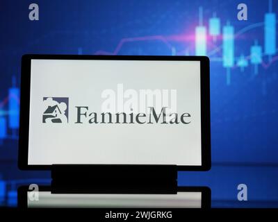 In dieser Abbildung ist das Logo von Fannie Mae (eigentlich Federal National Mortgage Association, FNMA) auf einem Tablet zu sehen Stockfoto