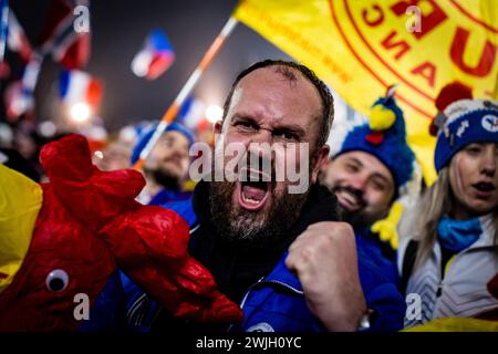 Die Fans beim Single Mixed Relay Rennen bei der Biathlon-Weltmeisterschaft in Nove Mesto na Morave, Tschechien, 15. Februar 2024. (CTK Foto/Jaroslav Svoboda) Stockfoto