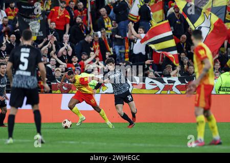 Frankreich. Februar 2024. © PHOTOPQR/VOIX DU NORD/MATTHIEU BOTTE; 15/02/2024; 15/02/2024. Linse. Fußball. Lens Fribourg Europa League Konferenz. Andy diouf. FOTO MATTHIEU BOTTE LA VOIX DU NORD *** lokaler Bildtitel *** Credit: MAXPPP/Alamy Live News Stockfoto