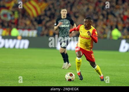 Frankreich. Februar 2024. © PHOTOPQR/VOIX DU NORD/MATTHIEU BOTTE; 15/02/2024; 15/02/2024. Linse. Fußball. Lens Fribourg Europa League Konferenz. David pereira da costa. FOTO MATTHIEU BOTTE LA VOIX DU NORD *** lokaler Bildtitel *** Credit: MAXPPP/Alamy Live News Stockfoto