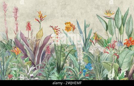 Tapete Mit Tropischen Blumensträuchern Stockfoto