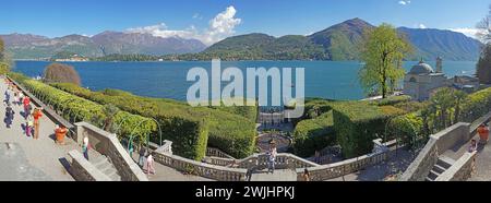 Panorama vom Balkon der Villa Carlotta über den Botanischen Garten und den Comer See, Tremezzo, Comer See, Lombardei, Italien Stockfoto