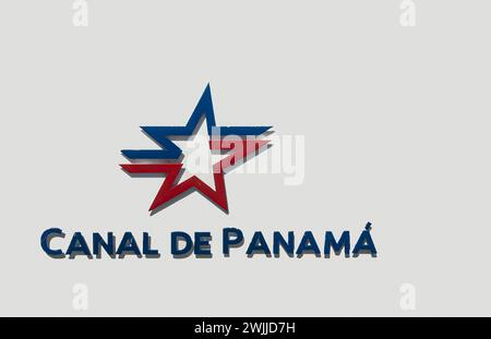 Panamakanal, Panama - 24. Juli 2023: Pedro Miguel Lock weiße Gebäudewand mit Emblem, Logo des Canal de Panama Stockfoto