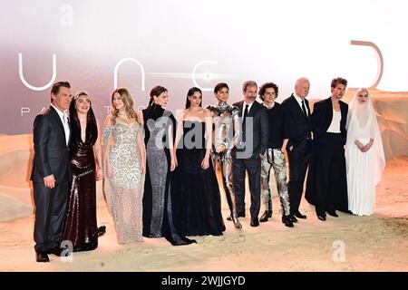 London, Großbritannien. Februar 2024. Josh Brolin, Florence Pugh, Lea Seydoux, Rebecca Ferguson, Souheila Yacoub, Zendaya, Timothee Chalamet, Stellan Skarsgård, Austin Butler und Anya Taylor-Joy besuchen DUNE: Part Two – Weltpremiere am Leicester Square, London, Großbritannien. Quelle: Siehe Li/Picture Capital/Alamy Live News Stockfoto