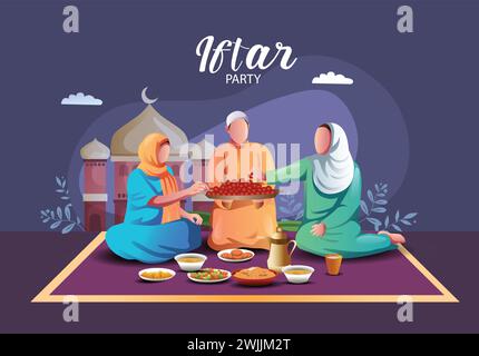Iftar Party grüßt Gruppe von Familie mit arabischem Hintergrund. Abstraktes Vektor-Illustrationsdesign Stock Vektor