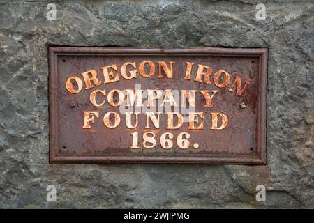 Oregon Iron Company Furnace Plaque, George Rogers Park, Lake Oswego, Oregon Stockfoto