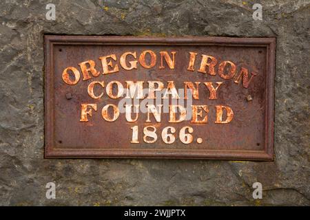 Oregon Iron Company Furnace Plaque, George Rogers Park, Lake Oswego, Oregon Stockfoto