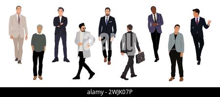 Eine Reihe von Geschäftsleuten stehen, die isoliert laufen. Stock Vektor