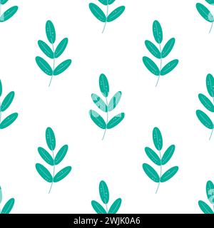 Hintergrundmuster mit botanischen Motiven. Grünes Laub, durchgängiges botanisches Ornament. Dekorativer rustikaler Blattdruck für Textil und Papier Stock Vektor