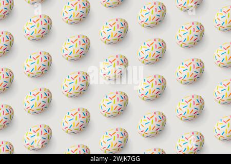 Farbenfrohe ostereier auf weißem Hintergrund. Direkt über Draufsicht. Stockfoto