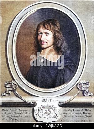 Nicolas Fouquet (geb. 23. Februar 1615 in Paris; Std. 23. März 1680 in der Festung von Pignerol), Marquis von Belle Isle, Vicomte von Melun und von Vaux, war unter dem jungen Ludwig XIV Finanzminister, Historisch, digital restaurierte Reproduktion von einer Vorlage aus dem 19. Jahrhundert, Datum nicht angegeben Stockfoto