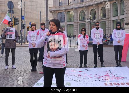 Protest der iranischen Gemeinschaft auf dem Cordusio-Platz für Frauenrechte und Ali Khamenei-Programm. Stockfoto