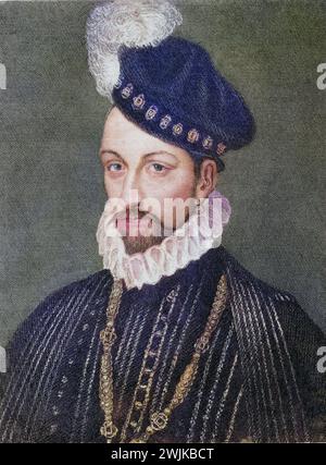 Karl IX., 1550-1574, König von Frankreich, geboren als Karl-Maximilien, Sohn von König Heinrich II Von Frankreich und Katharina von Medici, Historisch, digital restaurierte Reproduktion von einer Vorlage aus dem 19. Jahrhundert, Datum nicht angegeben Stockfoto