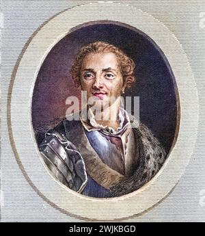 Hermann Moritz Graf von Sachsen, genannt Marschall von Sachsen (geb. 28. Oktober 1696 in Goslar; am. 30. November 1750 auf Schloss Chambord) war ein deutscher Feldherr und Kriegstheoretiker in französischen Diensten, Historisch, digital restaurierte Reproduktion von einer Vorlage aus dem 19. Jahrhundert, Datum nicht angegeben Stockfoto