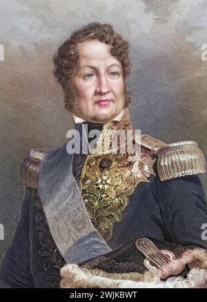 Louis Philippe, 1773-1850. Herzog von Orleans, Herzog von Chartres, König der Franzosen (1830–1848). Stich aus dem Gemälde von Philippoteaux. Aus dem Buch Lady Jacksons Werk, 1899 XIV The Court of the Tuileries II' veröffentlichte London 1899., Historisch, digital restaurierte Reproduktion von einer Vorlage aus dem 19. Jahrhundert, Datum nicht angegeben Stockfoto